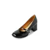 Zapatos de Tacón Alto Grueso Negros de Nueva Temporada Primavera-Otoño de la Princesa Xiangchen para Mujer con Punta Cuadrada y Zapatos Pequeños de Cuero Versátiles Profesionales