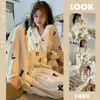 Pijama para Mujer 2024 Primavera y Otoño Algodón de Burbujas Tejido Arrugado Manga Larga Estilo Princesa de Dibujos Animados Ropa de Abrigo Ropa para el Hogar conjunto