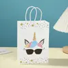 Bolsa de mano de papel kraft con estampado de unicornio de dibujos animados, dorado, empaque para compras, regalo de cumpleaños, bolsa de regalo Papel kraft