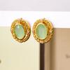 Pendientes Retro Originales Sentido de Alta Gama Ovalados Vidrio de Jade Incrustado Pendientes Sencillos para el Trabajo Pendientes de Moda Elegantes para Mujer