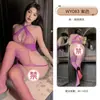 Roupa Íntima Sexy Jiuli Qingchuan com Bumbum à Mostra e Virilha Aberta, Meia-Calça Arrastão Peça Única, Tentação Sexy Roxa, Distribuição de Lingerie Feminina Apaixonada