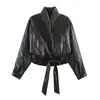 ZA Ropa Europea y Americana Transfronteriza para Mujer AliExpress Más Vendido Cuello Alto Efecto Piel Cintura con Cinturón Chaqueta Ropa de Abrigo