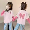 Camiseta de Manga Larga de Algodón Puro para Niñas Cuello Redondo Estampado de Dibujos Animados Estilo Nuevo 2026 Elegante Estilo Coreano Bloque de Color Camiseta Básica