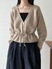 Suéter de punto Ns estilo coreano con cintura de cordón, cuello en V de lana para mujer, nuevo estilo de otoño, estilo perezoso, top suéter Ss769