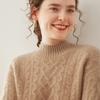 Suéter de Cachemira de Tres Hilos Grueso y Espeso, Nuevo para Otoño e Invierno 2025, de Cuello Semi Alto para Mujer, Suéter de Flor de Cáñamo Holgado y Adelgazante