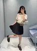 Camisa de Punto de Manga Corta con Cuello de Solapa Corta, Rayas de Color Contrastante, Microetiqueta, Estilo Universitario Simple, Nuevo Estilo Verano 2025, Nanyou Miu, para Mujer