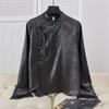 Foto real Camisa jacquard de seda artificial para mulheres 2024 Primavera e Outono Novo estilo chinês luxo leve elegante top tipo camisa terno Tang para mulheres