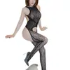Roupa Íntima Sexy Meias de Seda meias de rede unidas roupa de malha ultrafina com abertura na virilha e sexy quente todo-preto renda oca ultrafina