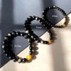 Coleção de Pulseiras de Obsidiana Natural com Olhos Duplos, Pulseira de Pedra Olho de Tigre Raio, Presente de Joias de Cristal para Homens e Mulheres