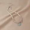 Colar feminino de aço inoxidável com coração de cristal rosa pérola, costura, corrente para clavícula de coração de pêssego, moda coreana, hip hop, verão