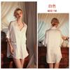 Camisa sexy Hua Ying estilo namorado, cor sólida, roupa para casa, pijama Pure Desire, camisa branca fina de seda gelada para verão, 1845