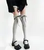 Calcetines altos de encaje Lolita para mujer con lazo, calcetines de media pantorrilla de encaje, calcetines finos de estilo dulce japonés para mujer, nuevos