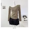 Suéter de Punto Rosa Estilo Coreano de un Solo Hombro con Mangas Largas para Mujer, Nuevo Modelo Otoño e Invierno, Ajuste Delgado de Alta Gama, Top Elegante y con Estilo