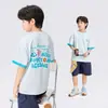 Camiseta de Manga Curta Aini para Meninos Camiseta de Algodão com Cores Contrastantes Frente e Verso para Crianças Novo Estilo Tops de Verão de Manga Meia para Meninos Roupa Infantil