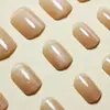 Uñas Portátiles Ojo de Gato Nude Cuadradas Cortas 24 Piezas Arte de Uñas Explosivo Uñas Postizas Removibles Uñas Transparentes de Hielo Venta al por Mayor