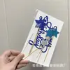 Inserts Decorativos de Bolo de Aniversário com Glitter Transfronteiriços, Toppers de Bolo de Aniversário Estrela Azul, Bandeirinhas de Aniversário