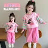 Conjunto a rayas para niña, colección primavera/otoño, con una linda sudadera rosa y pantalones, un elegante conjunto de dos piezas para niñas pequeñas