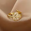 Anillo Abierto de Lujo con Baño de Oro de 18K y Diamantes Completos, No se Desvanece, Anillo de Circonita, Anillo de Moda de Gama Alta para Mujer