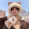 Gorro y bufanda todo en uno para mujer, de invierno, combinable, bonito y esponjoso, cálido, forrado de vellón, grueso, resistente a las heladas y al viento, con capucha.