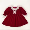 Vestido navideño para niña con cuello de encaje, ropa de bebé de manga larga, mameluco para bebé niña, vestido para niños de primavera y otoño