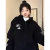 Moletom feminino 2026 novo estilo, forrado com fleece, espessado, corte solto, peça superior grossa de inverno com zíper, moletom de outono e inverno, jaqueta chique da moda