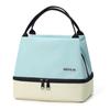 Bolsa de almuerzo con bloques de color y compartimentos, forma cuadrada, bolsa de bento simple y elegante, caja térmica con bolsa de hielo aislante