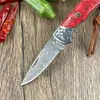 Navaja plegable de exterior hecha a mano en Damasco con exquisito patrón de escamas, Navaja de fruta, Navaja plegable portátil con mango de turquesa rojo, Navaja de bolsillo