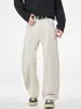 Roupas Masculinas Muqiu Jeans de Sarja Lavada de Alta Qualidade com Elasticidade em Quatro Direções, Calças Masculinas de Cintura Alta com Corte Relaxado e Estilo Vintage Old Money