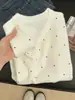 Suéter de Punto Redondo con Lunares en Contraste para Mujer, Top Corto de Verano Ajustado, Elegante y Adelgazante, Estilo Dulce de Chica, Manga Corta
