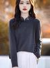 Nova camisa de base de gola alta com fivela estilo chinês, feminina, outono e inverno, forro de lã quente, espessada, manga comprida, camiseta, top