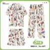 Pijama de Verano para Niñas, Camiseta de Manga Corta y Pantalones Largos, Nuevo Cárdigan Estilo Coreano, Conjunto de Tres Piezas para el Hogar para Niños Mayores
