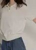 Camisa Polo de Seda Gelo Damasco Francês Feminina Verão Fina Estilosa Única Doce Picante Tricô Manga Curta Camiseta