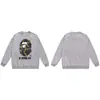 Moletom BAPE com estampa de cabeça de macaco estilo japonês, tendência transfronteiriça, gola redonda, unissex, corte solto, jaqueta de manga curta para outono e inverno