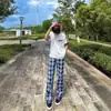 Pantalones casuales acampanados con estampado de cuadros retro para hombre, versátiles de cintura alta con bolsillos, adelgazantes y que alargan las piernas, de pierna ancha hasta el suelo