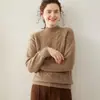 Suéter de cachemira para bebé para mujer, tres hilos engrosados, cuello semialto, corte holgado, con patrón de rombos, suéter de punto versátil, capa base
