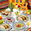 Bp040 Platos de Papel con Patrón de Fiesta Mexicana Set de Fiesta Navideña para 8 Personas Platos de Papel Desechables Decorativos