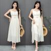 Vestido Blanco Tie-Dyeable con Tirantes Finos, Versión Lisa, 26 Estilos Nuevos, Vestido de Playa Estilo Étnico para Viajes a Yunnan, Sanya, Xinjiang, Tailandia