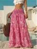 Falda Larga Estampada de Cintura Alta Estilo Vacacional Transfronterizo Europeo y Americano Falda Estilo Bohemio Verano Nueva Holgada Dobladillo Amplio