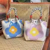 Nuevo bolso de mano portátil estilo japonés y coreano para ir al trabajo en la temporada de floración de los cerezos, bolsa de punto de gran capacidad, bolso tote cuadrado pequeño