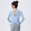 Ropa de Yoga para Mujer Manga Larga Espalda Bonita Conjunto Deportivo Top sin Espalda Cubierta Holgada Ropa para Pilates Fitness Entrenamiento Running