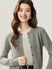 Cardigan de Tricô de Caxemira Novo Outono 2026 para Mulheres, Peça de Roupa de Manga Longa, Suéter de Tricô, Cor Sólida, Jaqueta Externa Fina