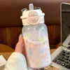 Novo Copo de Água de Plástico Estiloso para Meninas, Verão, Tampa Dupla, Portátil, Estudante, Copo Fofo com Canudo, Atacado