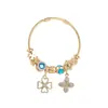 Pulsera Hemingway Jewelry Panjia Dora de Acero Inoxidable Dorado con Colgante de Trébol de Cuatro Hojas con Perlas Dulces y Elegantes