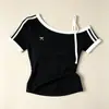 Camiseta Corta de Tirantes Retro Puramente Atractiva para Mujer, Estilo de Verano de Alta Gama, Patchwork de Contraste de Color, Corte Ajustado, Top Corto