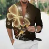 Camisa Estampada Abstrata com Arte Degradê Nova 2024 Para o Dia a Dia Primavera Verão Camisa de Manga Longa Dobrável