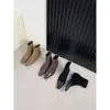 Botas Curtas de Salto Baixo para Mulheres com Saltos Bloco, Novo Design Outono e Inverno 2025, Botas Elegantes de Retalhos com Bico Quadrado e Botas de Cano Curto