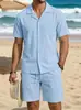 2026 Conjunto de Playa de Algodón y Lino de Cuatro Estaciones Estilo Americano Transfronterizo para Hombre, Casual, Holgado, Transpirable, Manga Larga, Camisa de Cinco Puntos