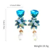 Brincos Stud Pingente Flor Gota D'água Dourados com Inlay de Diamante e Óleo Colorido Estilo Resort Fresco Brincos de Luxo Leve Acessórios para Orelha de Alto Padrão para Mulheres