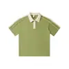 [Procesamiento Personalizado] Camisa Polo Ropa de Trabajo, Holgada y Moderna, Bloques de Color, Manga Corta Rayada para Hombre con Cuello Campana