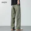 Pantalones Casuales de Algodón Delgado Color Verde Militar para Hombre Verano 2026, Corte Holgado, Talla Grande, Versátiles, Simples de Pierna Recta Largos, Modernos
